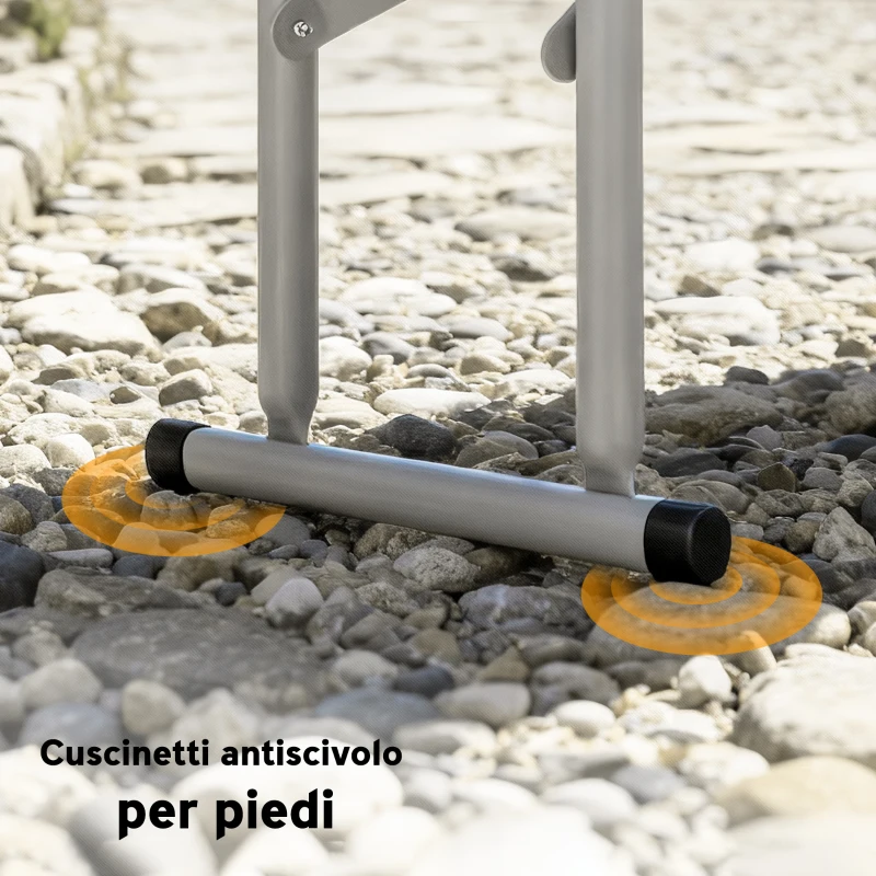 Outsunny Set da Pic Nic Pieghevole a 3 Pezzi con Tavolo e 2 Panche in HDPE e Metallo, Bianco e Grigio Chiaro