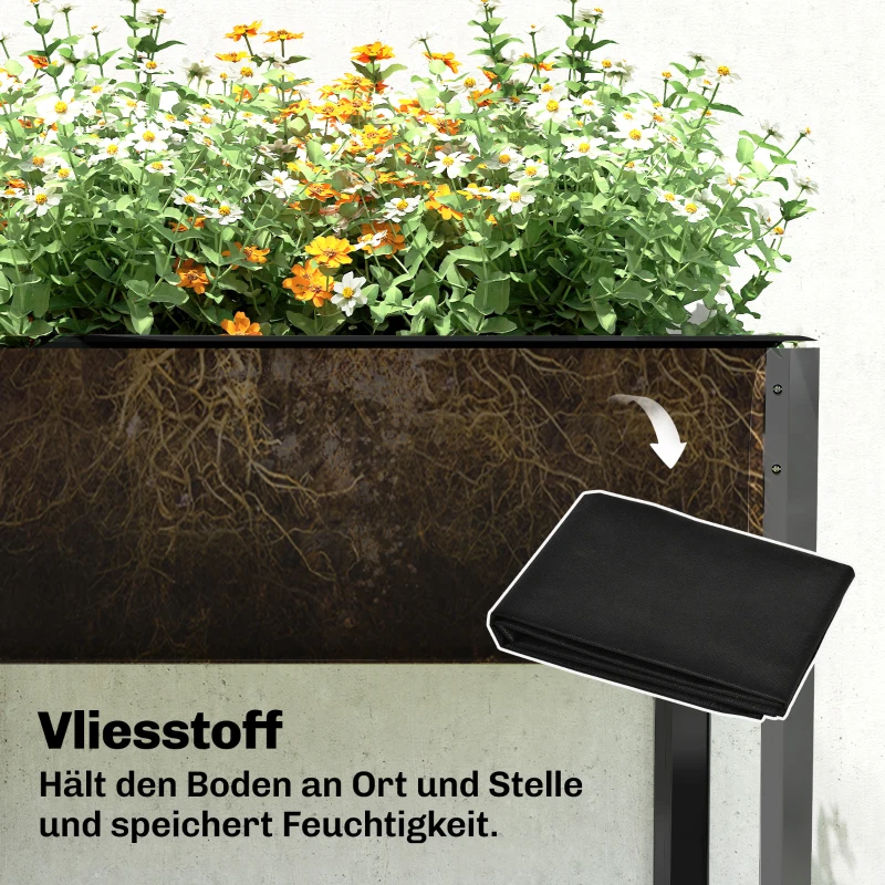 Outsunny Metalen hoogbed extra grote plantenbak met verstevigingsstangen en vliesstof, 180 x 55 x 80 cm Donkergrijs