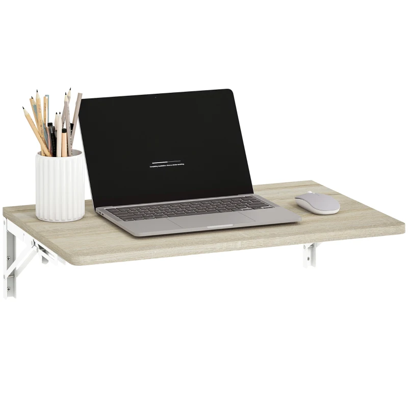 HOMCOM Wandklapptisch, 60x40 cm Klapptisch, Platzsparender Schwimmender Schreibtisch mit abgerundeten Ecken, für Homeoffice, Wohnzimmer, Schlafzimmer, Küche, Eiche