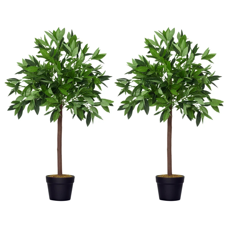 Outsunny Set of 2 90cm/3FT Artificial Bay Laurel Topiary Trees with Pot Fake Indoor Outdoor Greenery Plant Home Decor Green