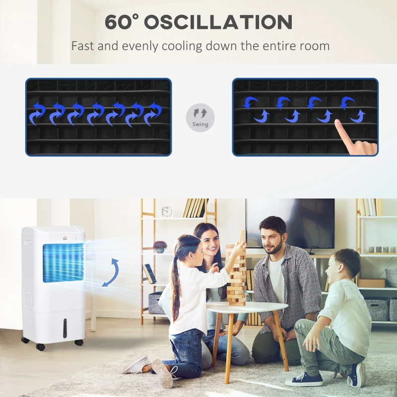 HOMCOM Klimatyzator 3 w 1, nawilżacz, chłodzenie, oscylacja 60°