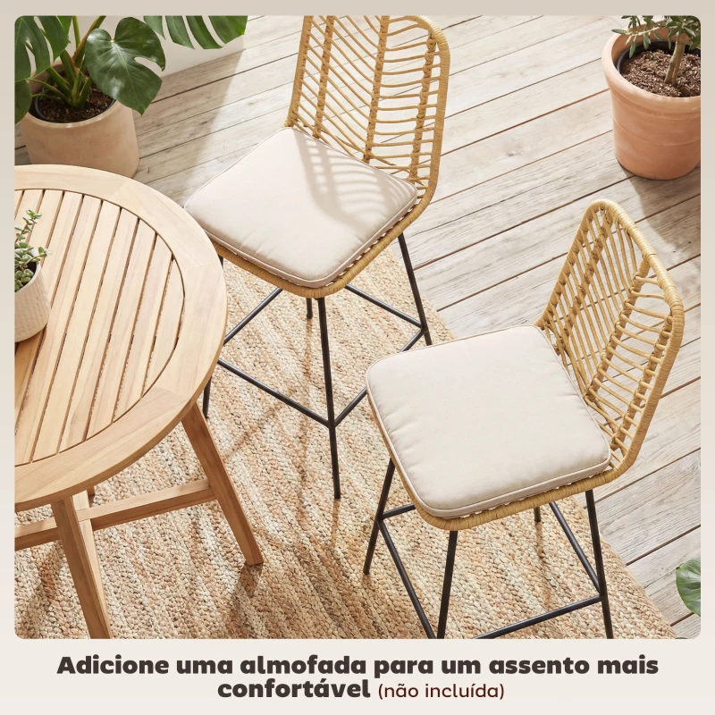 HOMCOM Bancos Altos de Cozinha em Vime Sintético Bancos de Bar Modernos com Pés de Aço 42,5x52x102 cm Madeira e Preto