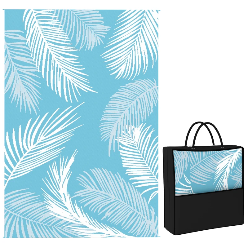 Outsunny Covor outdoor reversibil robust rezistent la intemperii cu geantă de transport ancore pentru sol 274 x 182 cm Hellblau+Weiß