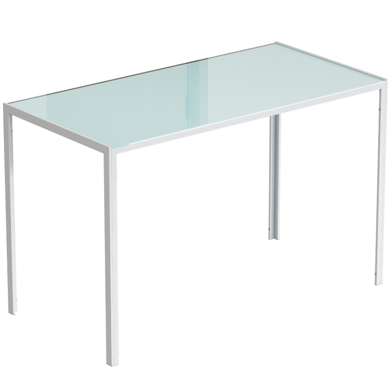 HOMCOM Table à manger pour 4 personnes, table de cuisine avec plateau en verre trempé et pieds en métal, 120x60x75cm, blanc