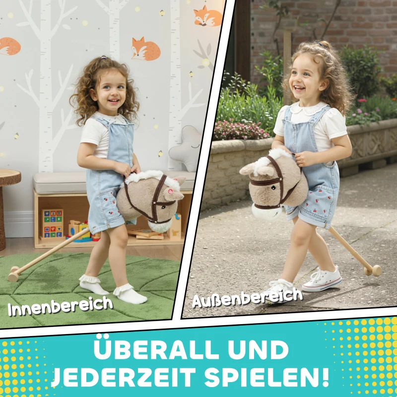 AIYAPLAY Steckenpferd Kinder Steckenpferde mit Sound, Rolle, Stockpferd zum Reiten für Kinder 24+ Monate, Grau