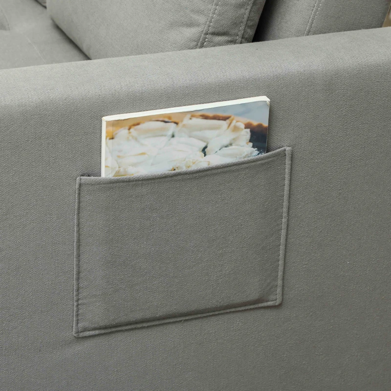 HOMCOM Loveseat Sofa Bed, Convertible Bed Settee with 2 Pillows, Side Pockets, Light Grey
