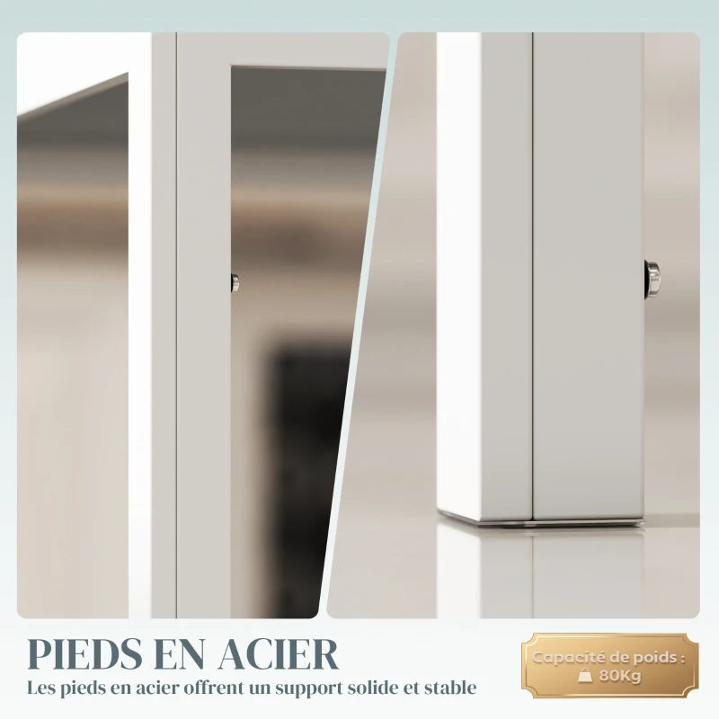 HOMCOM Table à manger pour 4 personnes, table de cuisine avec plateau en verre trempé et pieds en métal, 120x60x75cm, blanc