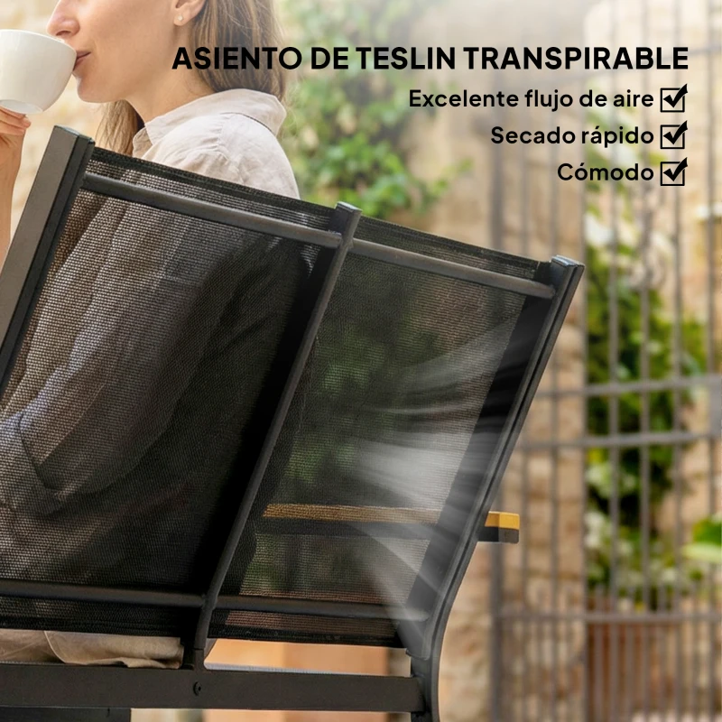 Outsunny Conjunto Jardín Exterior de 4 Piezas con Sofá de 2 Plazas 2 Sillones Mesa de Cristal Templado Tela Textilene Negro