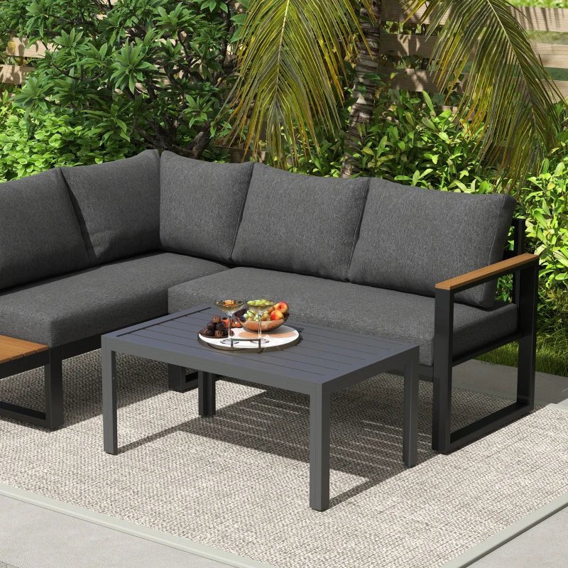 Outsunny Mesa baixa de jardim mesa auxiliar de pátio retangular, estrutura em aço, tampo com ripas, 101,5 x 61 x 46 cm, cinza