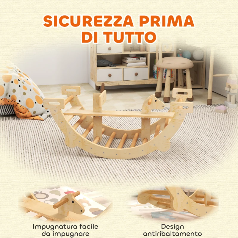AIYAPLAY Arco Montessori in Legno per Bambini 2-4 Anni Convertibile in Dondolo 110x52x45 cm, color Legno