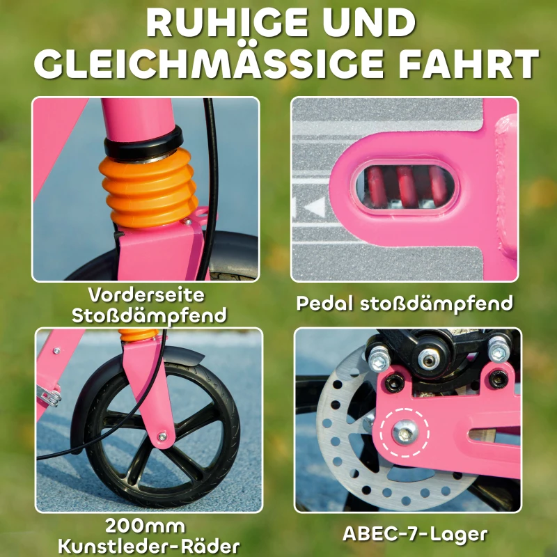 AIYAPLAY Roller Kinder Scooter mit verstellbaren Griffen klappbarer Kinderroller für Kinder 6-12 Jahre 94 x 36 x 88-103 cm Rosa