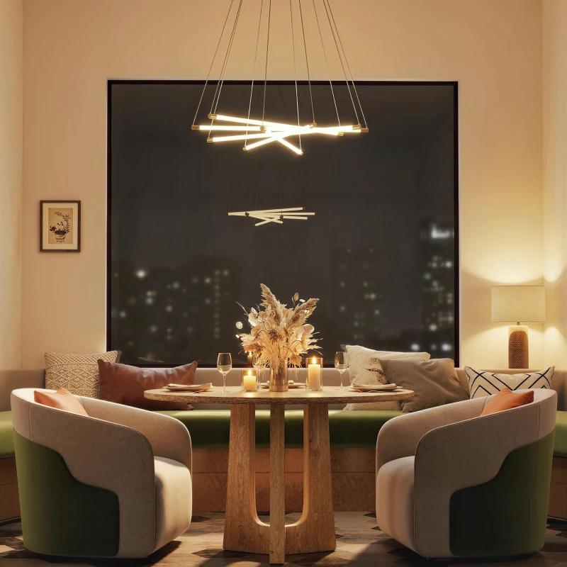 HOMCOM Lampa wisząca LED, 50W, 5 regulowanych rur świetlnych, regulowana, Lampa sufitowa do salonu, jadalni, kuchni, Złoto+Białe