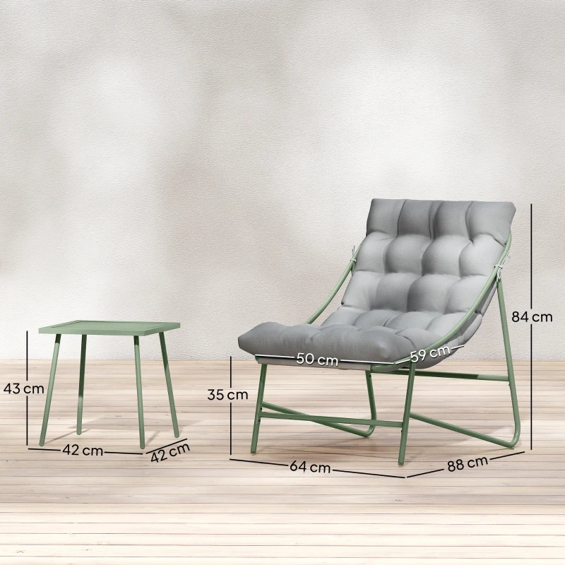 Outsunny Conjunto de Jardín de 3 Piezas con 2 Sillas Lounge Mesa de Café y Cojines para Exterior Patio Balcón Gris Claro
