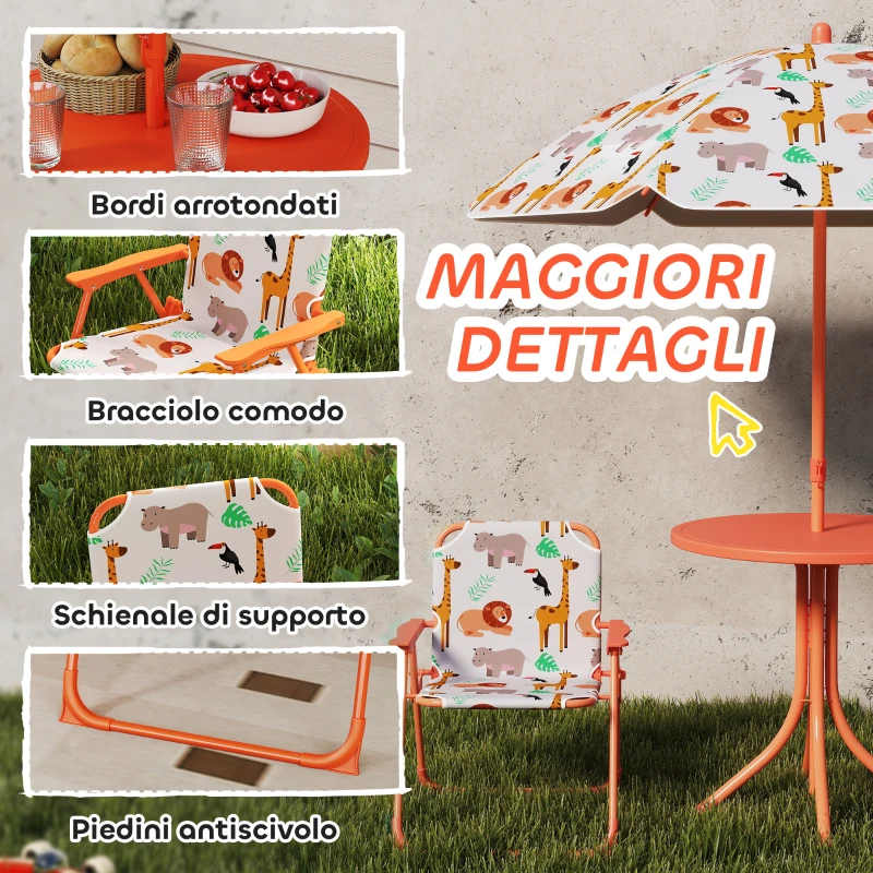 AIYAPLAY Set da Giardino per Bambini Tavolo da Picnic con Ombrellone Arancione