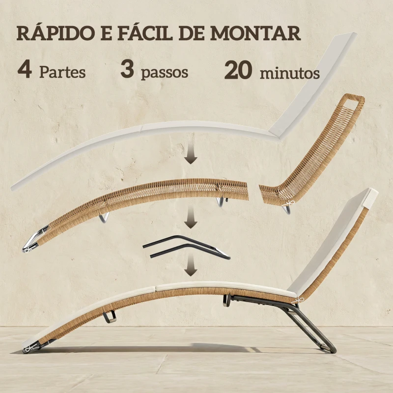 Outsunny Espreguiçadeira de Jardim Exterior de Vime em Forma de S com Almofada, Assento Respirável e Estrutura de Aço para Pátio Creme