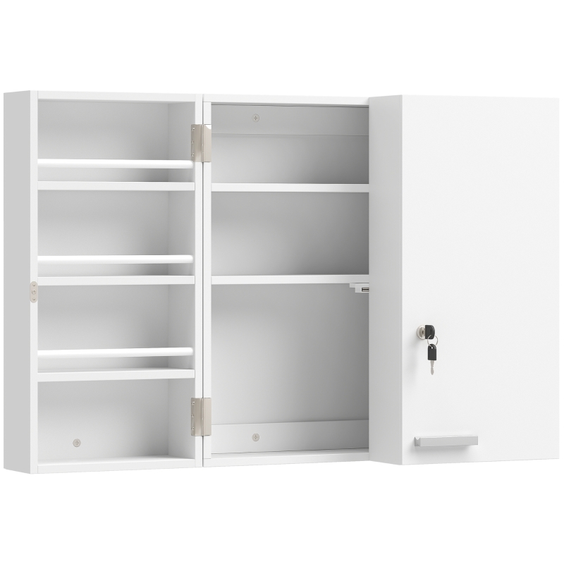 HOMCOM Armoire à pharmacie murale, armoire à médicaments à 4 étagères avec double porte verrouillable 2 clés, 53x20x53cm, blanc