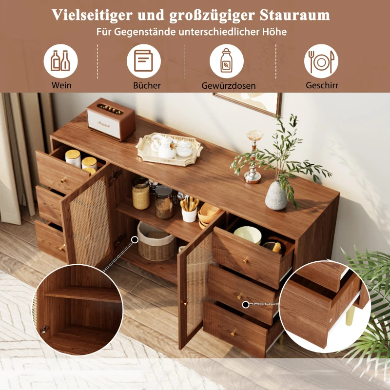 Rattan-Sideboard mit Schubladen, eleganter Aufbewahrungsschrank, 160×40×90 cm, Braun(m-4)