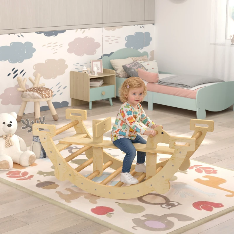 AIYAPLAY Arco Montessori in Legno per Bambini 2-4 Anni Convertibile in Dondolo 110x52x45 cm, color Legno