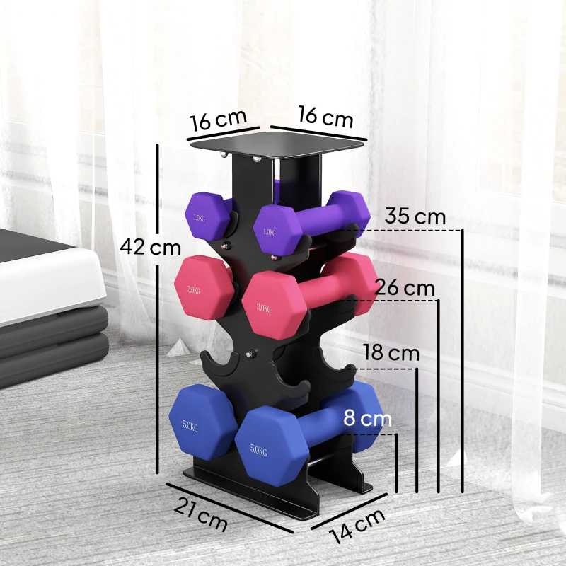 SPORTNOW Conjunto de Halteres 3 Pares com Suporte Pega Antiderrapante 1-5 kg Hexagonal