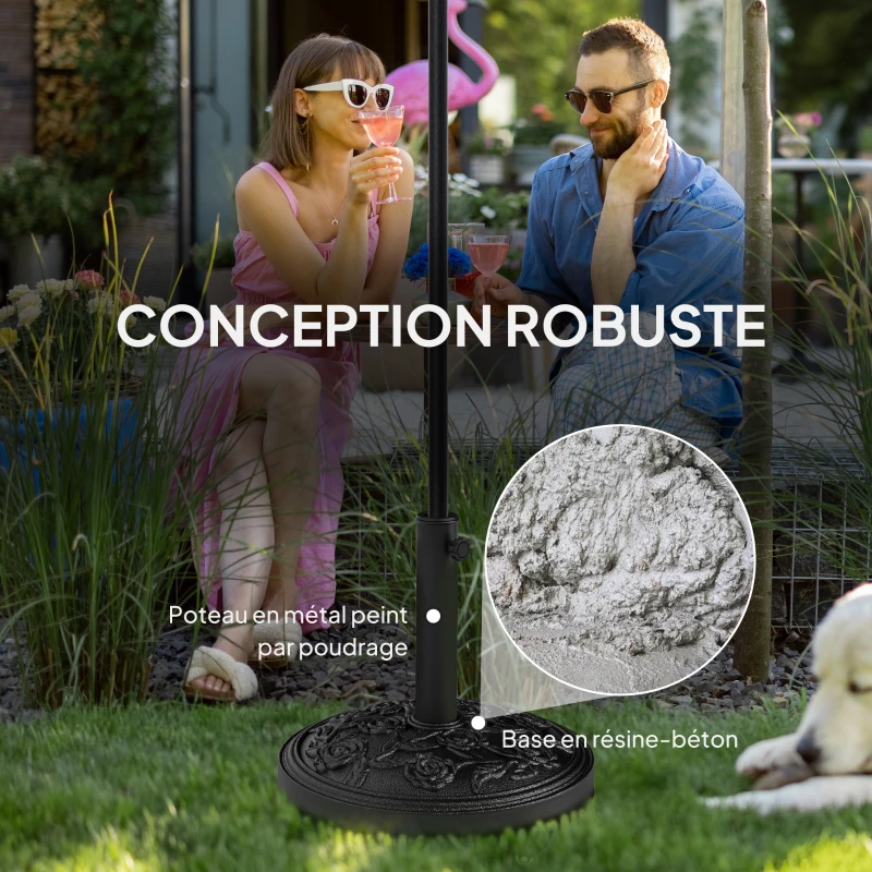 Outsunny Pied de parasol, socle parasol extérieur en résine 21 kg, pour mât de Ø 32/38/48 mm, avec roues, Ø 49 x 42 cm, noir