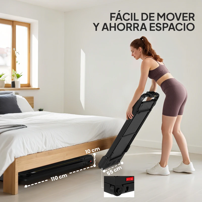 SPORTNOW Cinta de Correr Plegable Inclinado Debajo del Escritorio 2 en 1 con 2.0HP 6 km/h Pantalla LED Control Remoto Negro