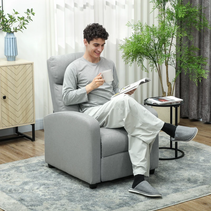 HOMCOM Relaxsessel, verstellbar 135°, ausziehbare Fußstütze, gepolsterte Lehnen, Leinen-Polyester, Hellgrau