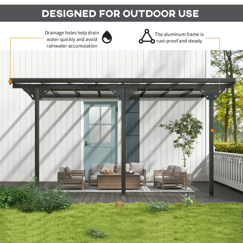 Outsunny 4.35 x 3m Outdoor Patio Gazebo Pergola, Retractable Pergola Canopy Aluminum Post & PC Roof,  Grey