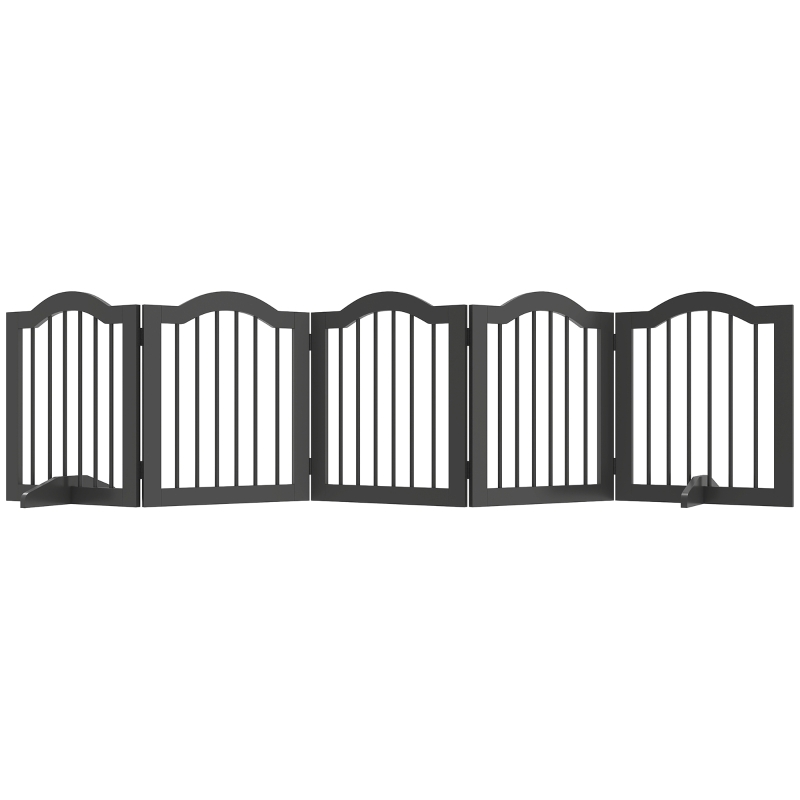 PawHut Absperrgitter Hund Freistehendes Schutzgitter mit Füßen, Klappbar Hundegitter, 5 Paneelen, 261,5 x 29,5 x 61 cm, Schwarz