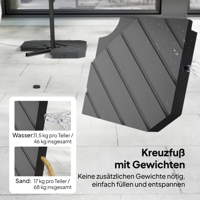 Outsunny Ampelschirm ca. Ø300 cm Sonnenschirm mit Verriegelungsmechanismus Kurbel Ständer Gewichten Cremeweiß