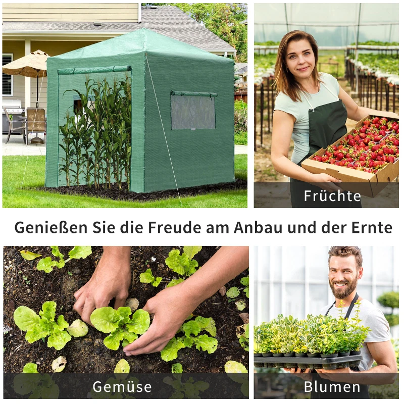 Outsunny Invernadero de Jardín 240x180x240 cm Plegable Caseta Vivero para Cultivos Plantas Flores con 2 Ventanas y Puerta con Cremallera de Acero y PE Verde