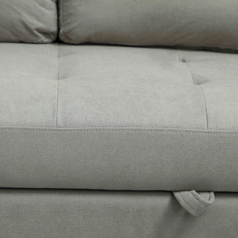 HOMCOM Loveseat Sofa Bed, Convertible Bed Settee with 2 Pillows, Side Pockets, Light Grey