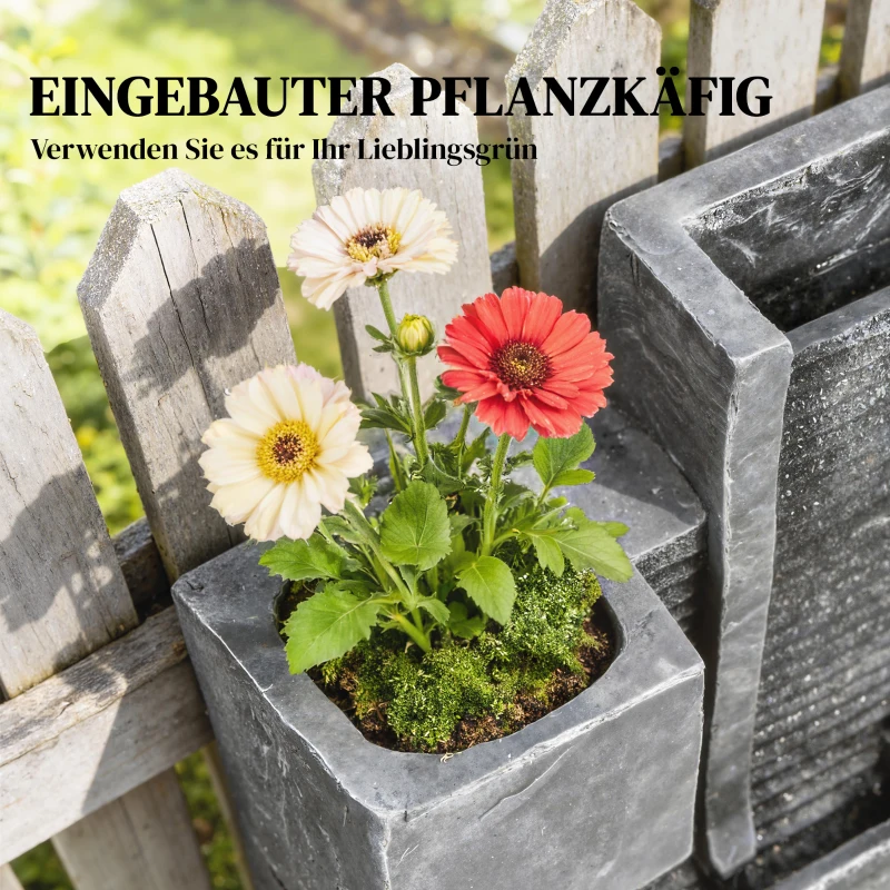 Outsunny Fontein 3-laags tuinfontein met LED-verlichting plantenbak pomp steenlook, verstelbaar 38 x 19 x 101 cm