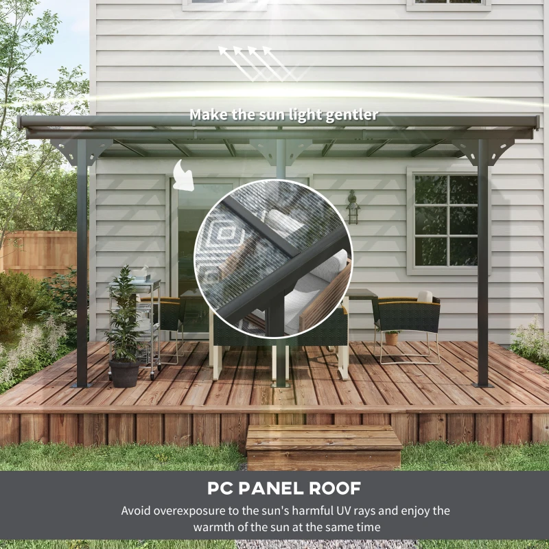 Outsunny 4.35 x 3m Outdoor Patio Gazebo Pergola, Retractable Pergola Canopy Aluminum Post & PC Roof,  Grey