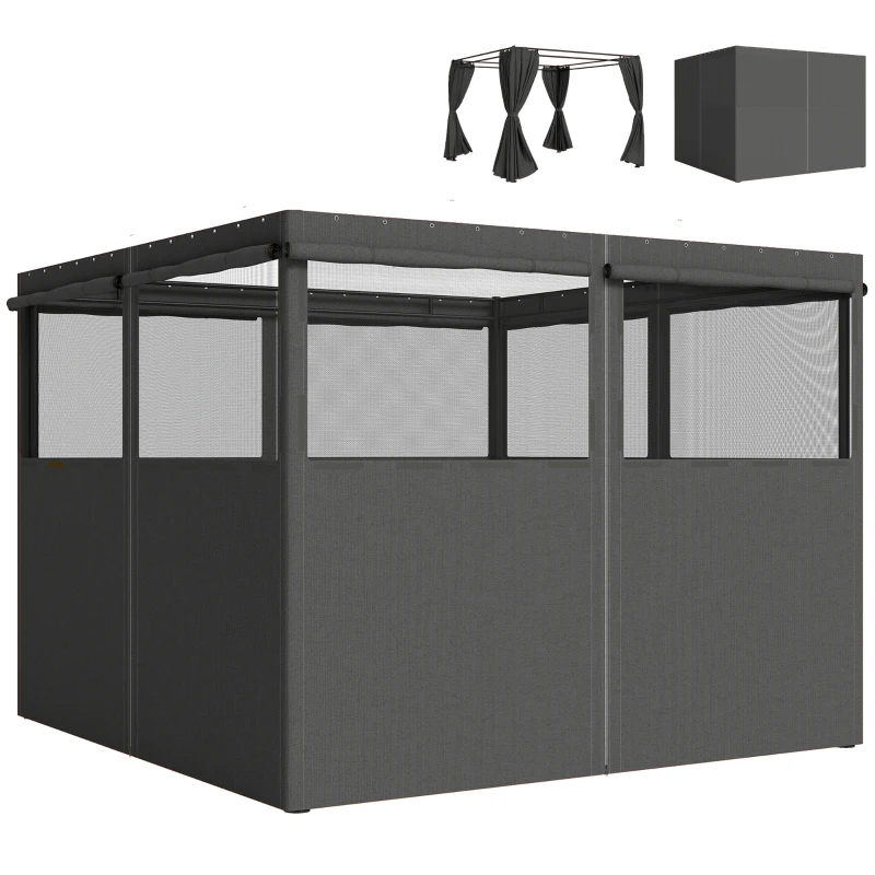 Outsunny 4 Pack Replacement Gazebo Curtains Privacy Panel for Most 3 x 3 m Gazebo, Outdoor Shelter Sidewalls, Dark Grey