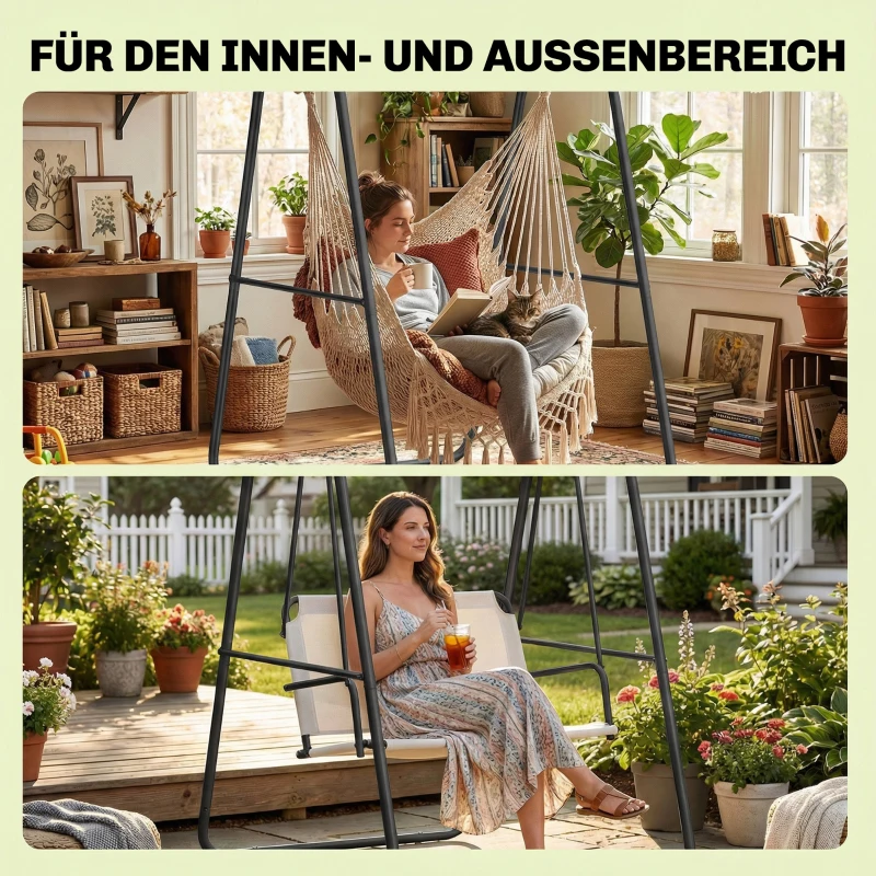 Outsunny Hängesessel-Ständer, 150 kg Tragkraft, für drinnen und draußen, Schwarz