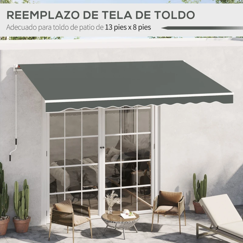 Outsunny Techo de Repuesto para Toldo 382x240 cm Lona para Toldo con Dobladillo Protección UV Impermeable para Patio Gris