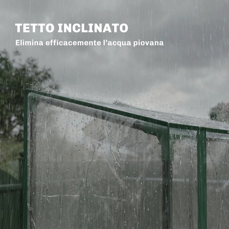 Outsunny Serra Verticale a 2 Sezioni con 3 Ripiani, in Plastica e Acciaio, 143x45x151 cm, Verde Scuro e Trasparente