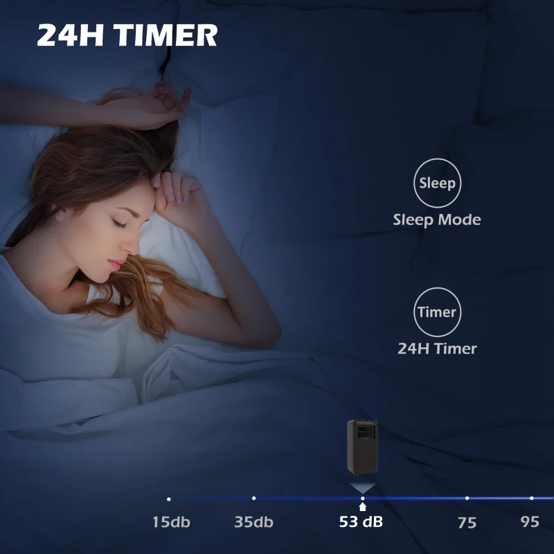 HOMCOM Przenośna Klimatyzacja Mini Klimatyzator, Timer 24 godziny, 3 prędkości, 33 x 28 x 68,5 cm, Czarny