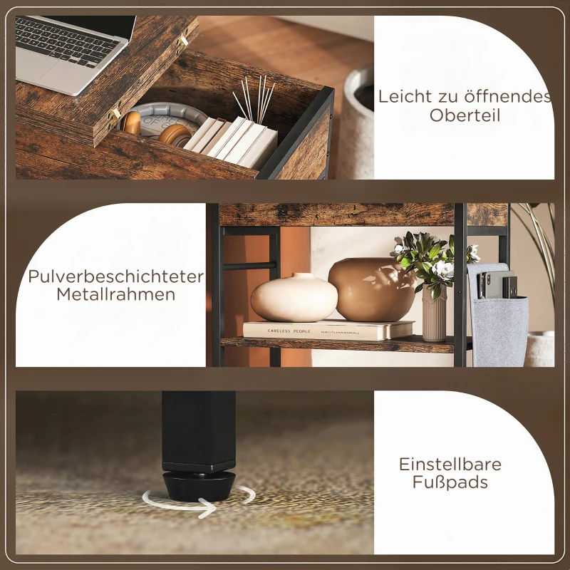 HOMCOM Beistelltisch Nachttisch mit Steckdosenleiste, 2 Ebenen, USB-Anschlüssen Stauraum 60 x 29,8 x 58,5 cm Rustikal Braun