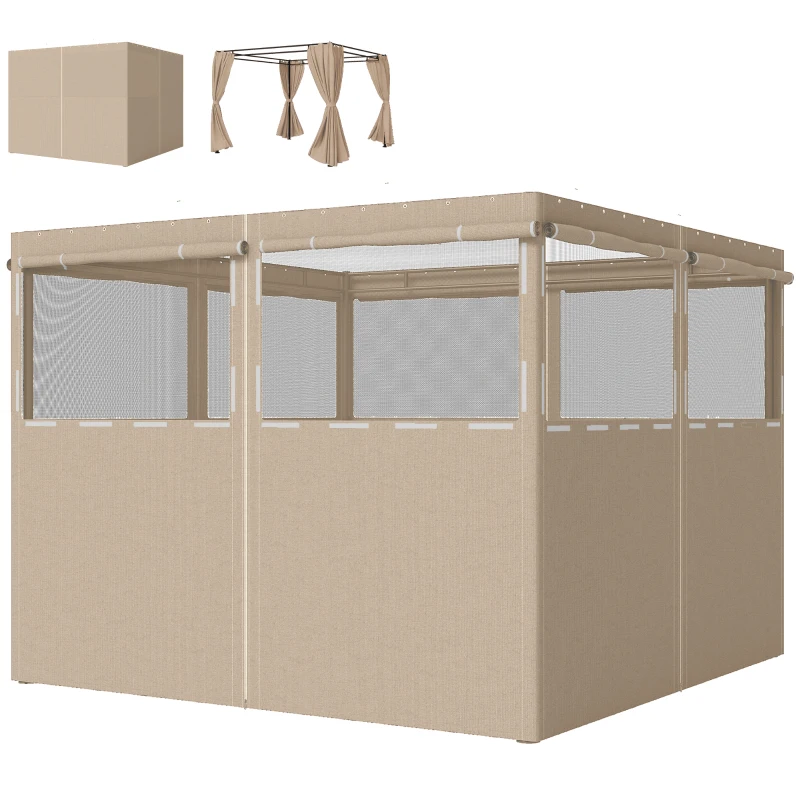 Outsunny 4 Pack Replacement Gazebo Curtains Privacy Panel for Most 3 x 3 m Gazebo, Outdoor Shelter Sidewalls, Khaki