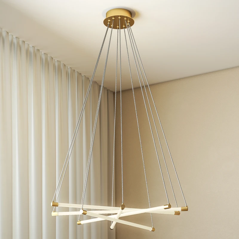 HOMCOM Lampa wisząca LED, 50W, 5 regulowanych rur świetlnych, regulowana, Lampa sufitowa do salonu, jadalni, kuchni, Złoto+Białe