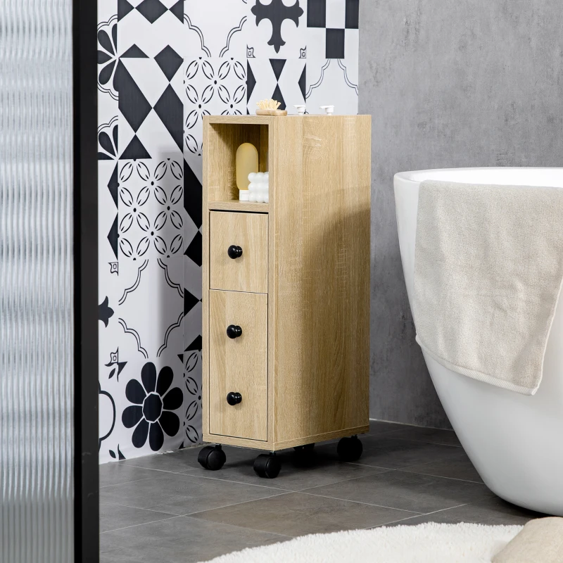 kleankin Support Papier Toilette - Porte-Papier Toilette - Armoire pour Toilette - 3 Niveaux + Sortie Papier Panneaux Aspect chêne Clair