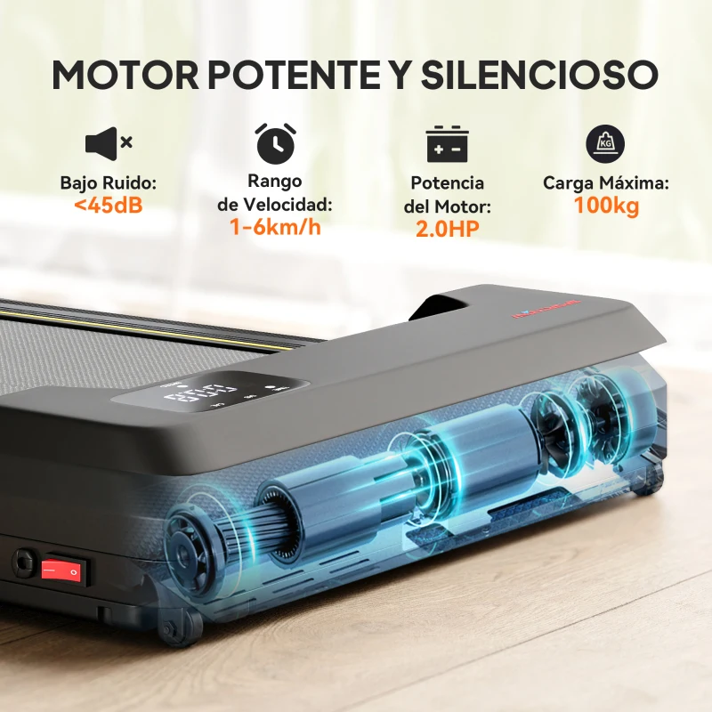 SPORTNOW Cinta de Correr Plegable Inclinado Debajo del Escritorio 2 en 1 con 2.0HP 6 km/h Pantalla LED Control Remoto Negro