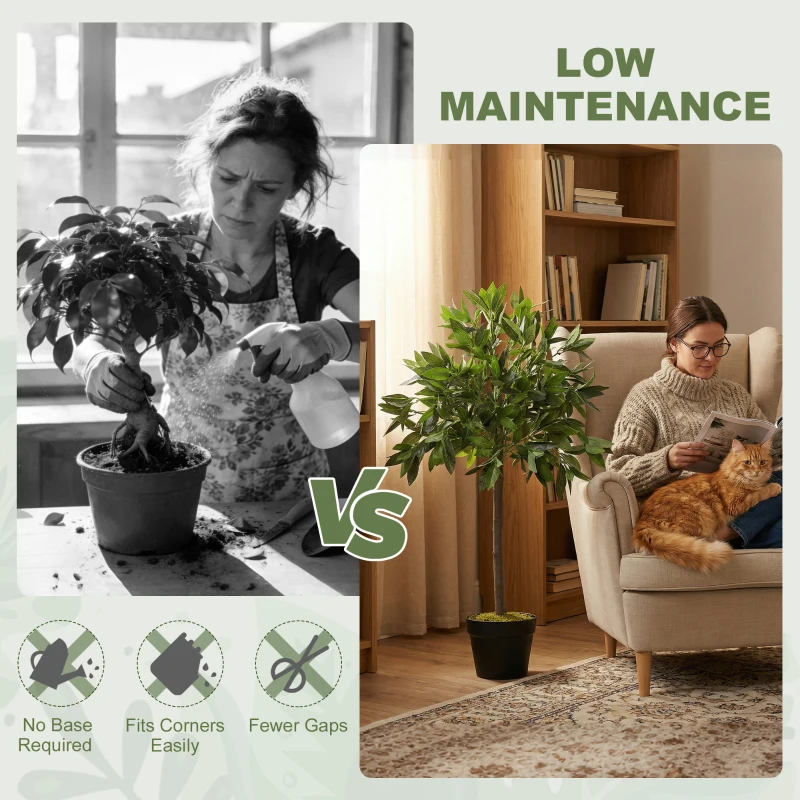 Outsunny Set de 2 Arbori de Dafin in Ghiveci, Plante Artificiale din Plastic, inaltime 90 cm, pentru Interior si Exterior