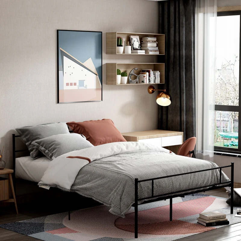 HOMCOM Struttura Letto Matrimoniale in Acciaio 160x200cm con Doghe, Testiera e Pediera - Nero