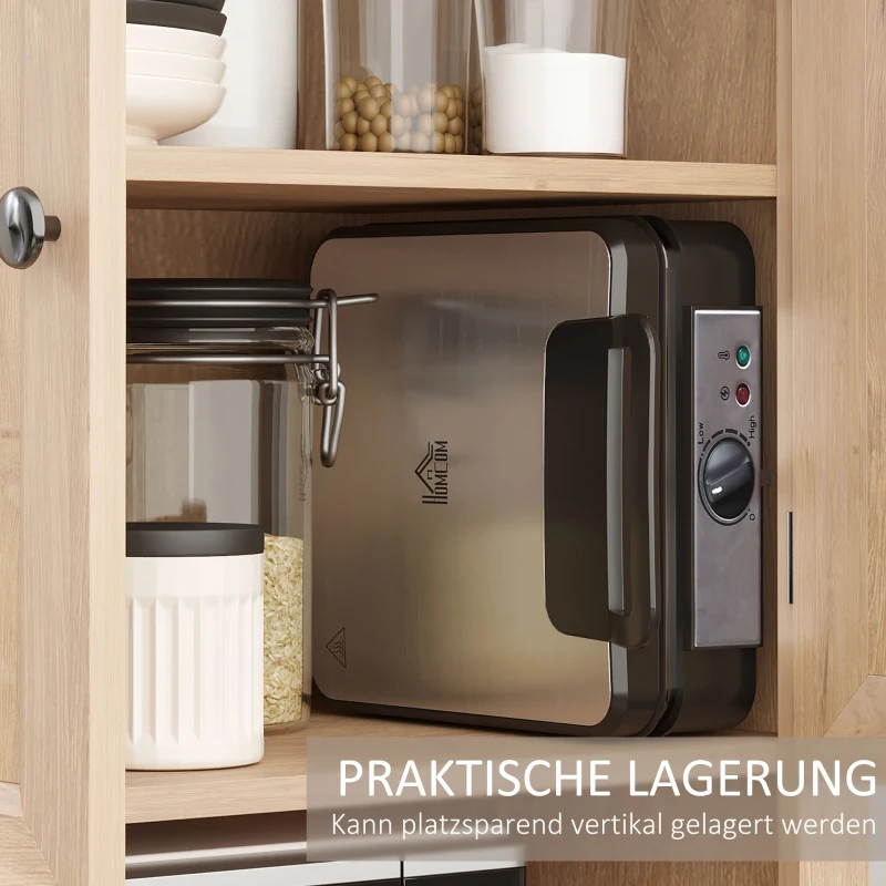 HOMCOM Waffeleisen 4 Waffeln mit antihaftbeschichteten Platten verstellbarer Temperatur rutschfeste Füße 1200W Aluminium Schwarz 24,5 x 31,6 x 11,3 cm