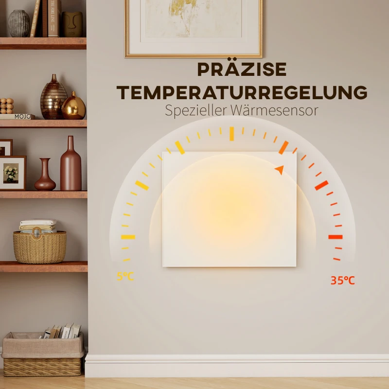HOMCOM Elektrischer Heizer, Wandmontage, Infrarot-Heizung, energiesparend, Thermostat, Timer, Fernbedienung, Überhitzungsschutz