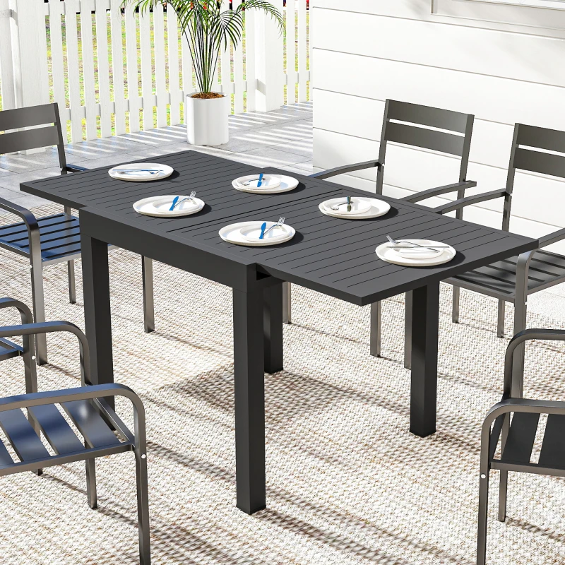 Outsunny Table de jardin extensible table extérieur pour 4-6 personnes avec rallonge auto-stockée aluminium 80-160 x 80 cm noir