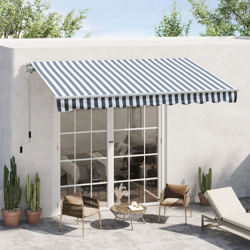 Outsunny Toldo Terraza 2,95x2,5m Balcón Patio Toldo Manual Plegable de Aluminio con Manivela Impermeable Protección Solar UV para Jardín Exterior Aluminio Acero Tela de Poliéster Color Gris y blanco