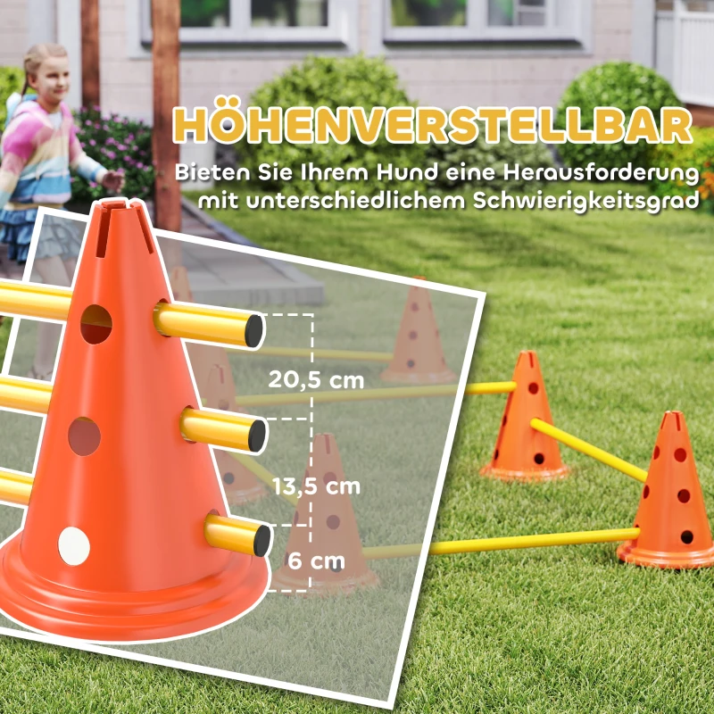 PawHut Agility Set Hunde 6-teiliges Agility-Ausrüstung für Hundetraining Steckhürdenset mit 12 Kegel 6 Hürden Tragetasche